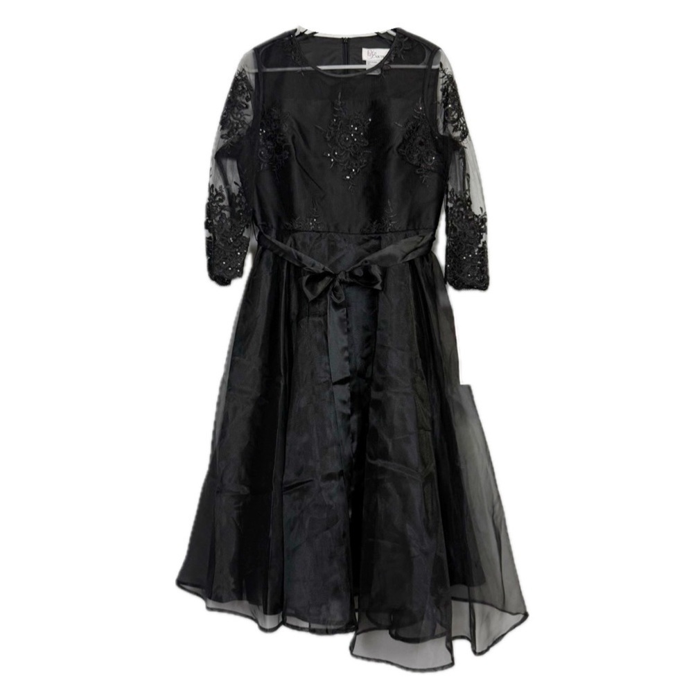 EY Boutique Dress Womens 8 Black Formal Beaded Lace Sheer 3/4 Sleeve U0257